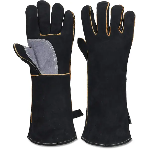 Gants de barbecue en cuir souple resistant a la flamme