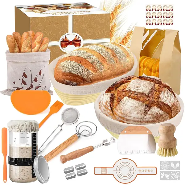 Kit banneton levain 31 pièces complet pour boulangerie maison sourdough