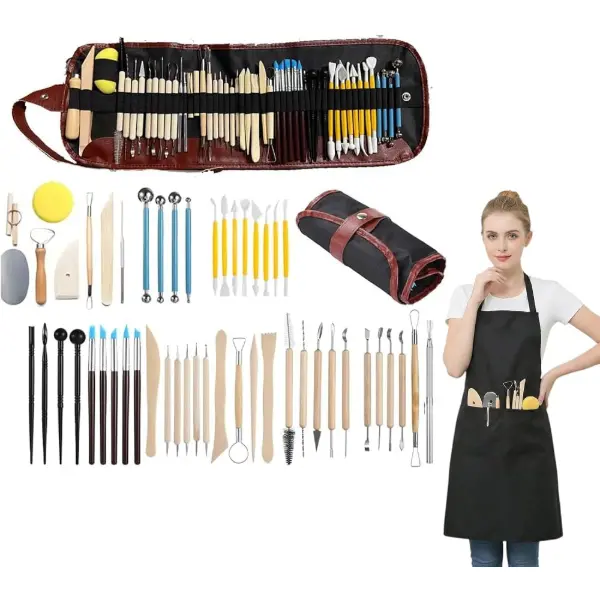 Mallette de 51 outils de poterie Fugytven livrée avec un tablier