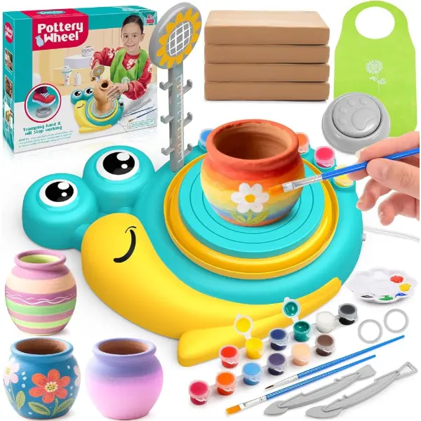 Kit de tour de potier pour enfants avec peintures et argile