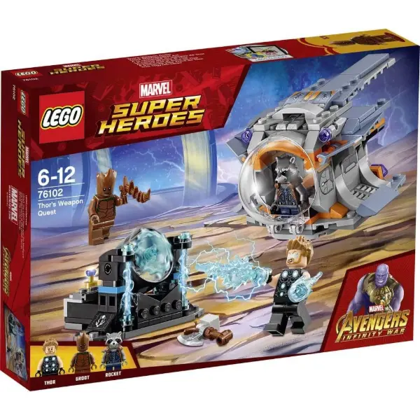 Boîte LEGO 76102 Marvel À la recherche du marteau de Thor