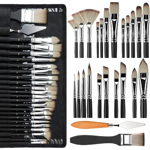 Lot de 25 pinceaux professionnels Bougimal pour acrylique et aquarelle