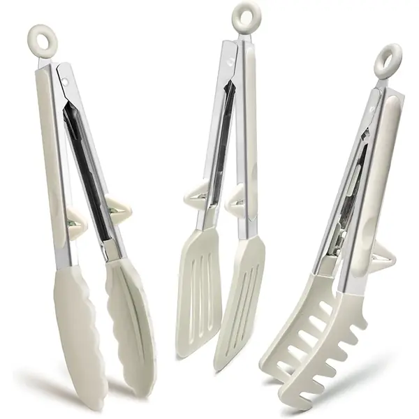 Lot de trois pinces de cuisine en inox de tailles differentes