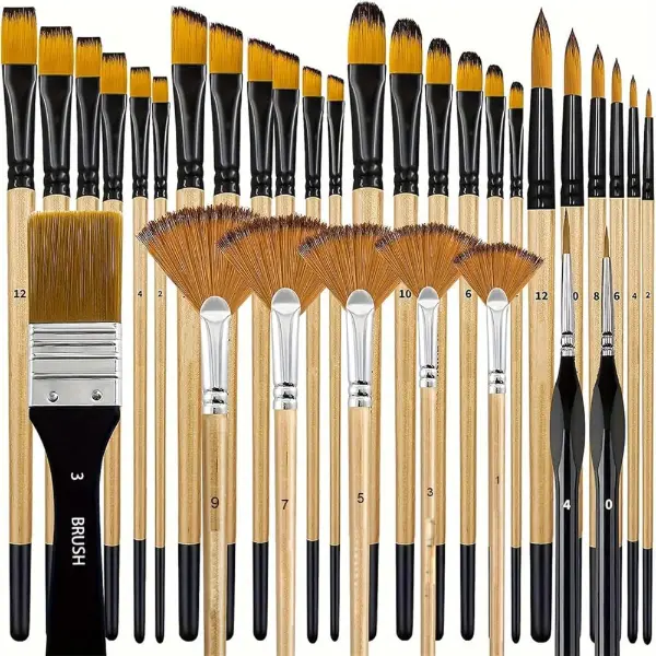 Lot de 32 pinceaux à manche en bois et poils nylon pour peinture