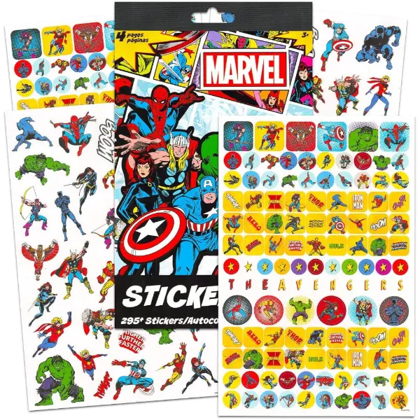 Marvel — Lot de 4 feuilles d'autocollants Avengers — idée cadeau Avengers
