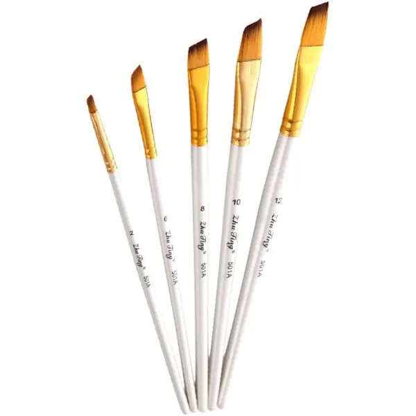 Lot de 5 pinceaux biseautés à pointe plate pour peinture