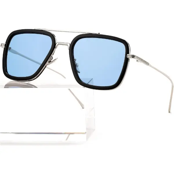 Lunettes de soleil vintage carrées en métal façon Tony Stark