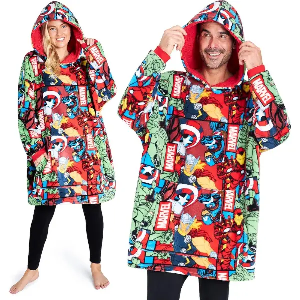 Marvel — Pull plaid oversize en polaire, homme — idée cadeau Avengers