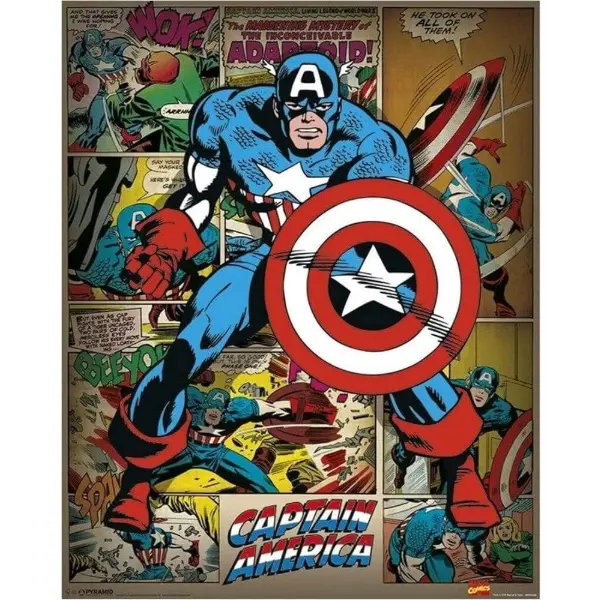 Mini poster rétro Captain America reprenant une couverture Marvel Comics