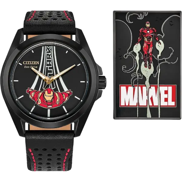 Citizen Eco-Drive Marvel — Montre Tony Stark, bracelet cuir noir