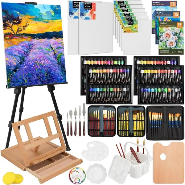 Nicpro, grand kit de peinture 158 pièces avec chevalet et rangement