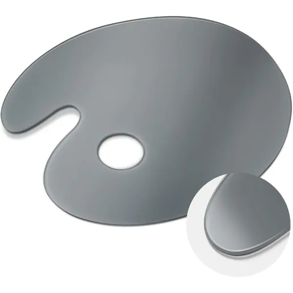 Palette ovale en verre trempé gris pour peinture à l'huile et acrylique