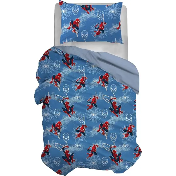 Parure de lit simple en coton, bleu