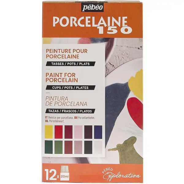 Lot de 12 peintures pour porcelaine Pébéo de couleurs assorties