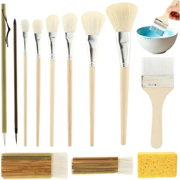 Set de 12 pinceaux artistiques pour poterie à poils souples et manche bois