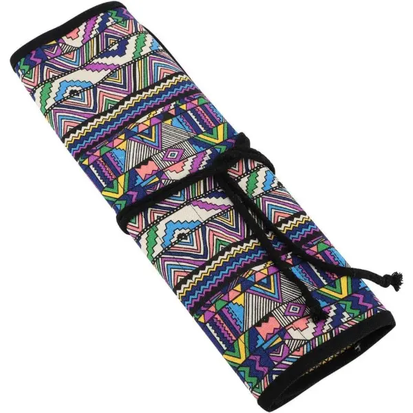 Porte-pinceaux enroulable à 20 fentes en tissu à motifs