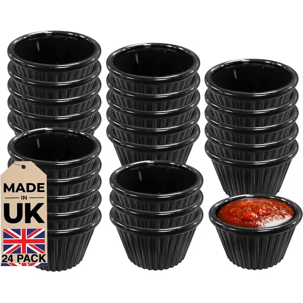 Ramequins a sauces en porcelaine avec plateau en bois