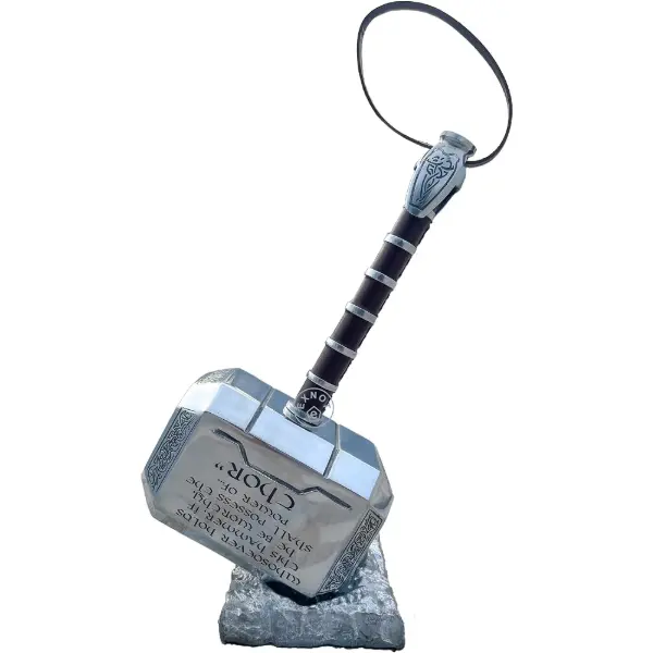 Réplique du marteau Mjolnir à l'échelle 1:1 en métal avec socle de présentation