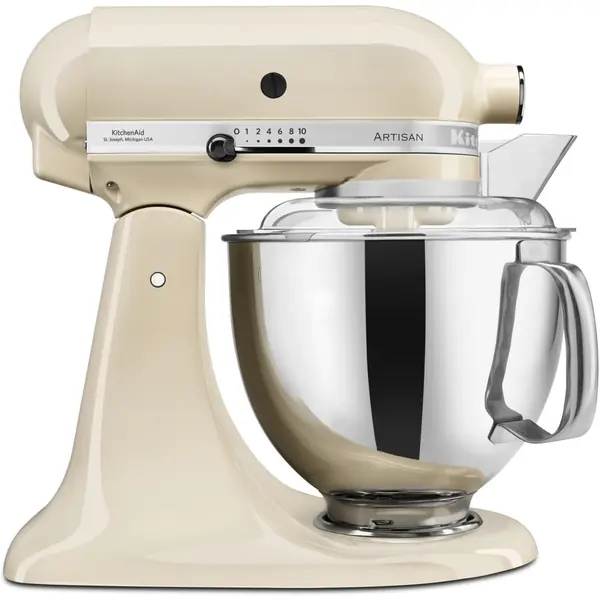 Robot pâtissier KitchenAid Artisan 4,8L crème avec bol inox et accessoires pour pain et pâtes