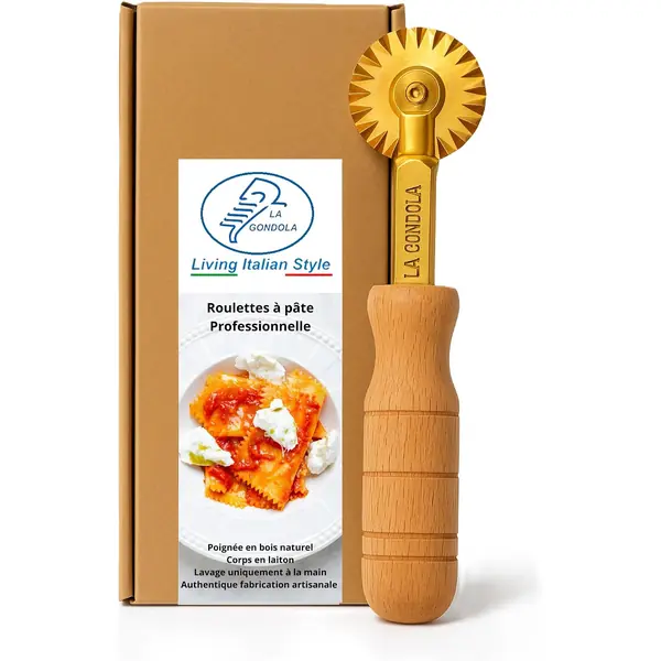 Roulette crantée La Gondola inox pour découpe pâte à ravioli