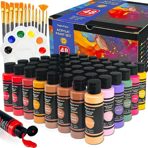 Set de peinture acrylique 61 pièces avec 48 couleurs de 60 ml