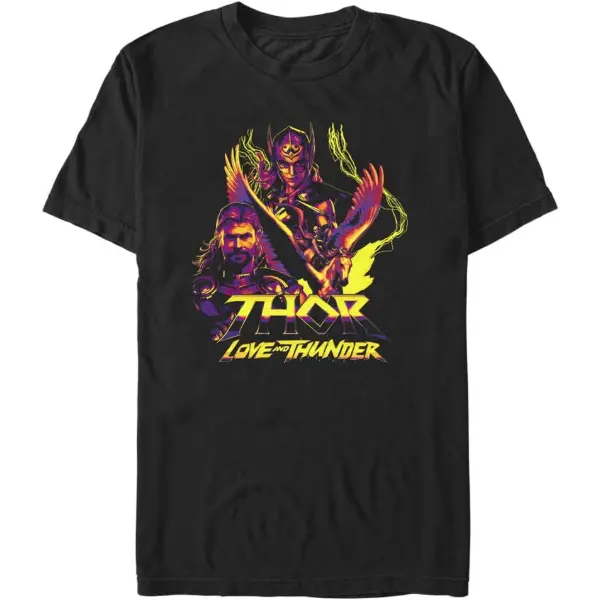 T-shirt noir Thor Love and Thunder avec badge coloré du film