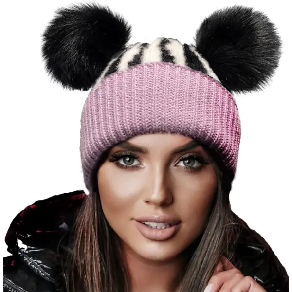 4sold Miki — Bonnet femme en laine tricotée à double pompon