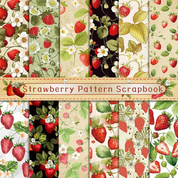 Bloc de 24 Feuilles 30 × 30 cm, Motif Fraise Double Face