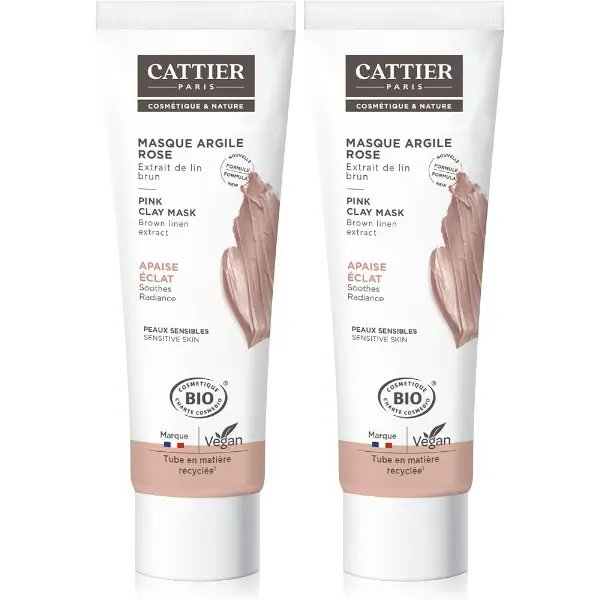 Cattier — Masque argile rose bio (lot de 2)