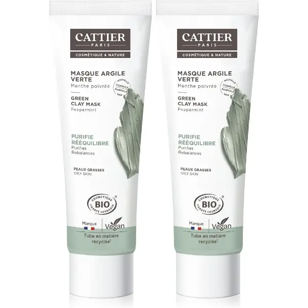 Cattier — Masque argile verte bio (lot de 2)