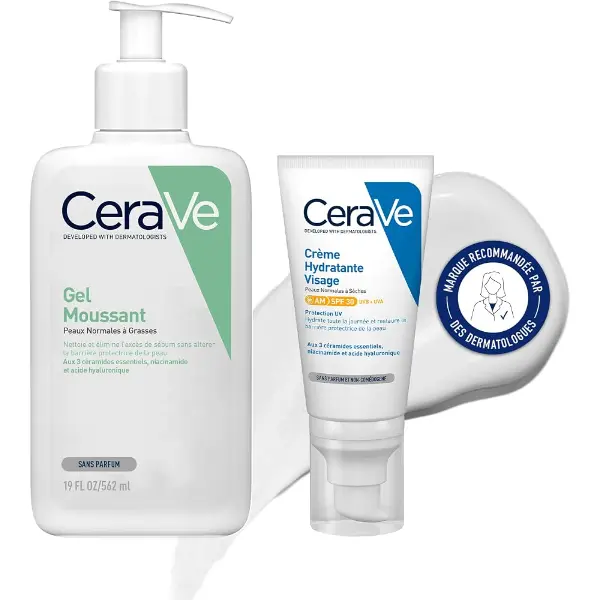 CeraVe — Routine visage : gel moussant + crème SPF30
