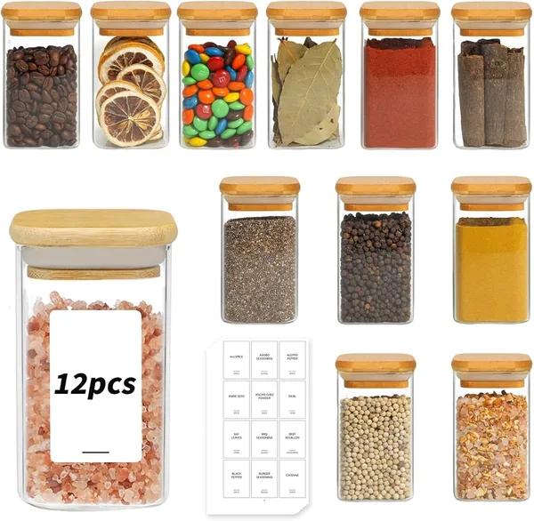DYUEE — 12 pots à épices, couvercles bois — cadeau pour ceux qui aiment cuisiner