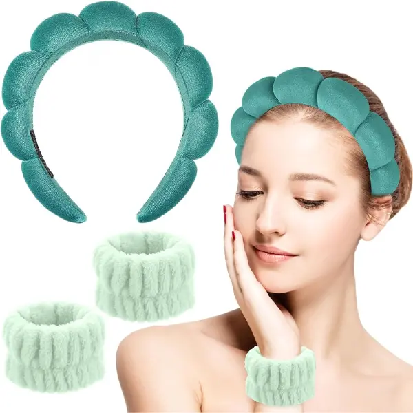 Ensemble bandeau et bracelets en éponge pour le visage