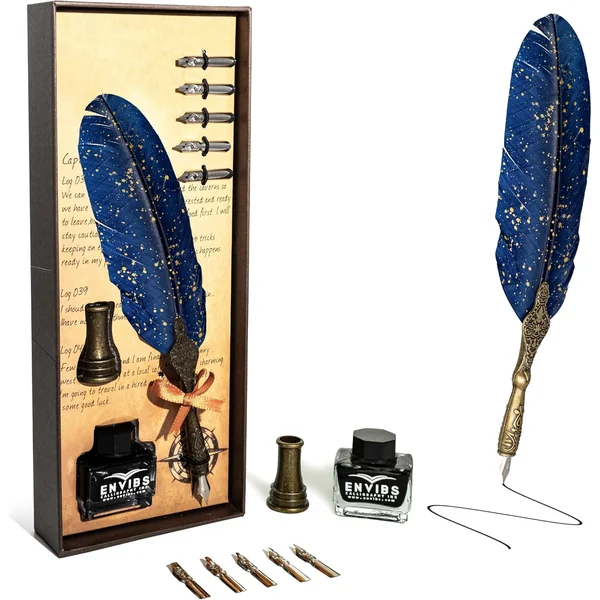 Ensemble Plume d'Oie avec Flacon d'Encre et Support