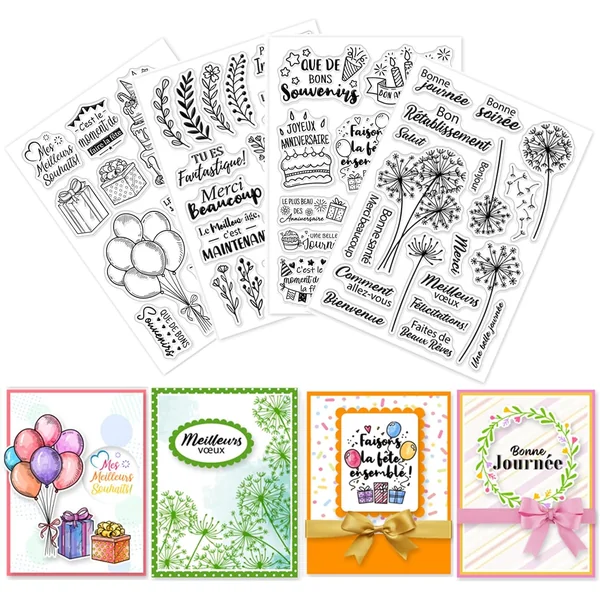 GLOBLELAND — 4 Feuilles de Tampons Vœux d'Anniversaire en Français