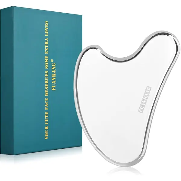 Gua sha visage en acier inoxydable avec pochette de voyage
