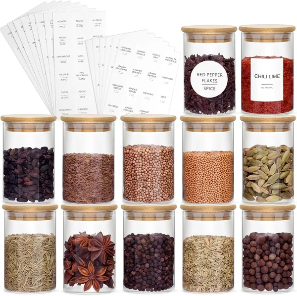 Lot de 12 pots à épices avec étiquettes — cadeau pour ceux qui aiment cuisiner