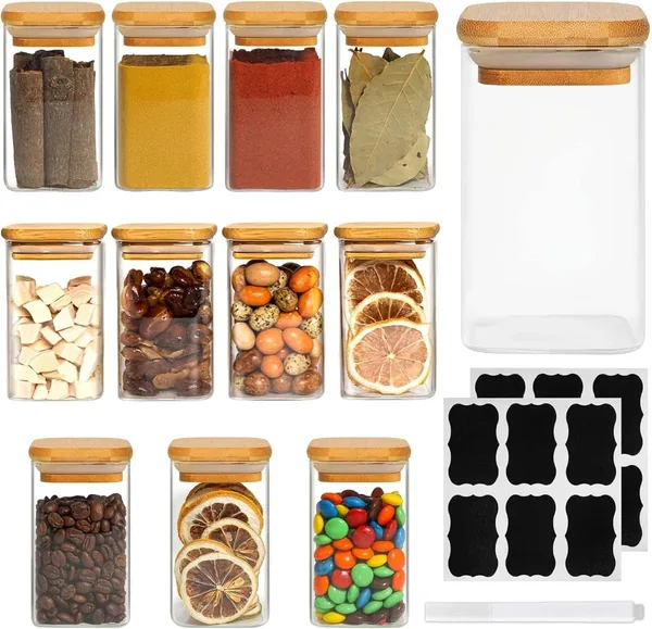Lot de 12 bocaux en verre à couvercle bambou, 250 ml — cadeau pour ceux qui aiment cuisiner