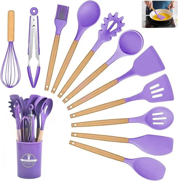 Lot de 12 ustensiles à manche bois — cadeau pour ceux qui aiment cuisiner