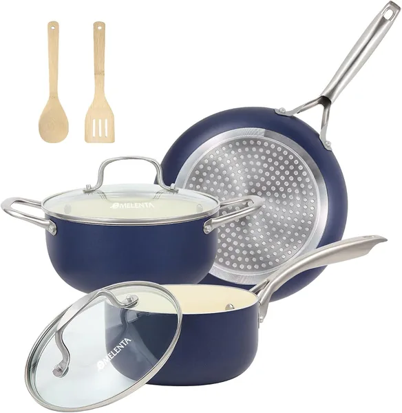 M MELENTA — batterie de cuisine céramique bleue — cadeau pour ceux qui aiment cuisiner