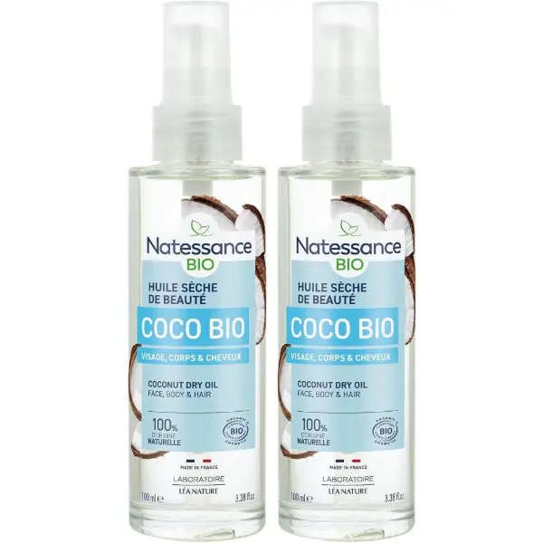 Natessance — Huile sèche coco bio, 100 ml (lot de 2)
