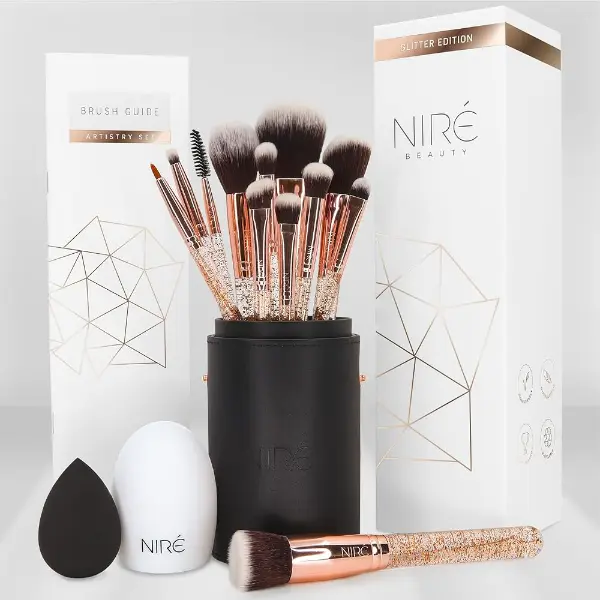 Niré Beauty — Kit pinceaux maquillage pro, 15 pièces, or rose