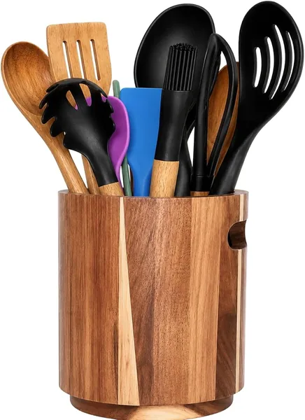 Porte-ustensiles en bois d'acacia — cadeau pour ceux qui aiment cuisiner