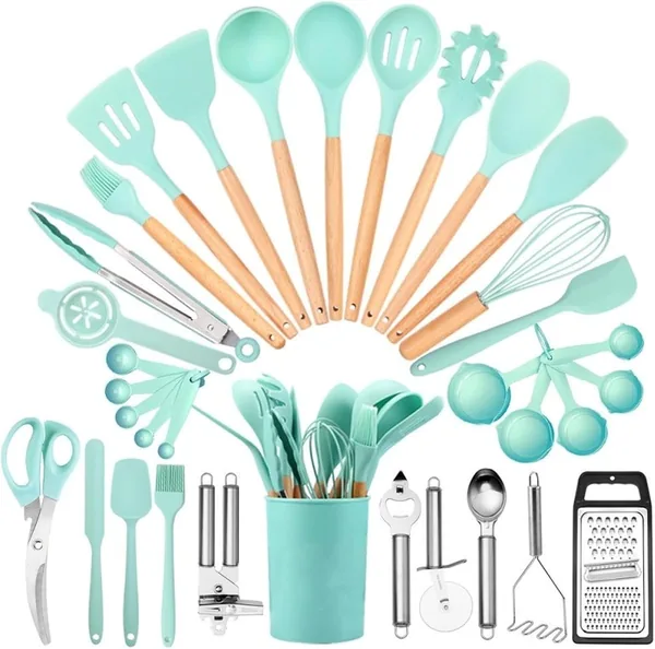 Set de 44 pièces silicone et bois — cadeau pour ceux qui aiment cuisiner