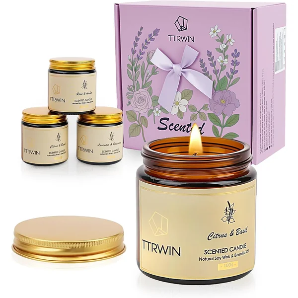 TTRWIN — Coffret Cadeau de 4 Bougies de Soja Naturelles