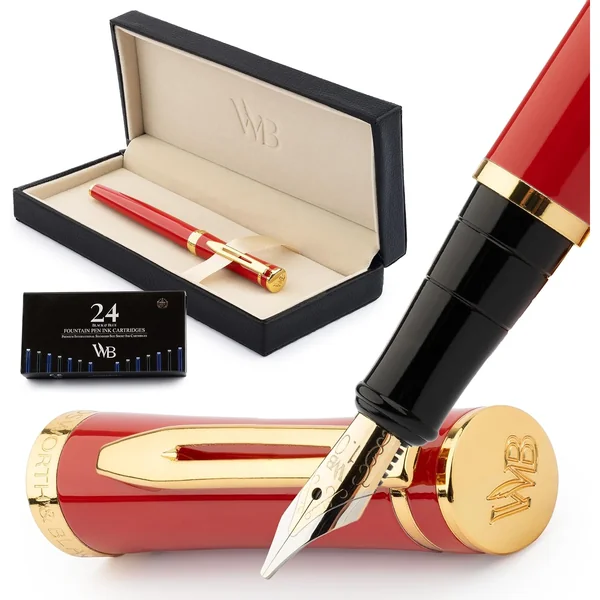 Wordsworth & Black — Coffret Stylo-plume Rouge, Plume Large